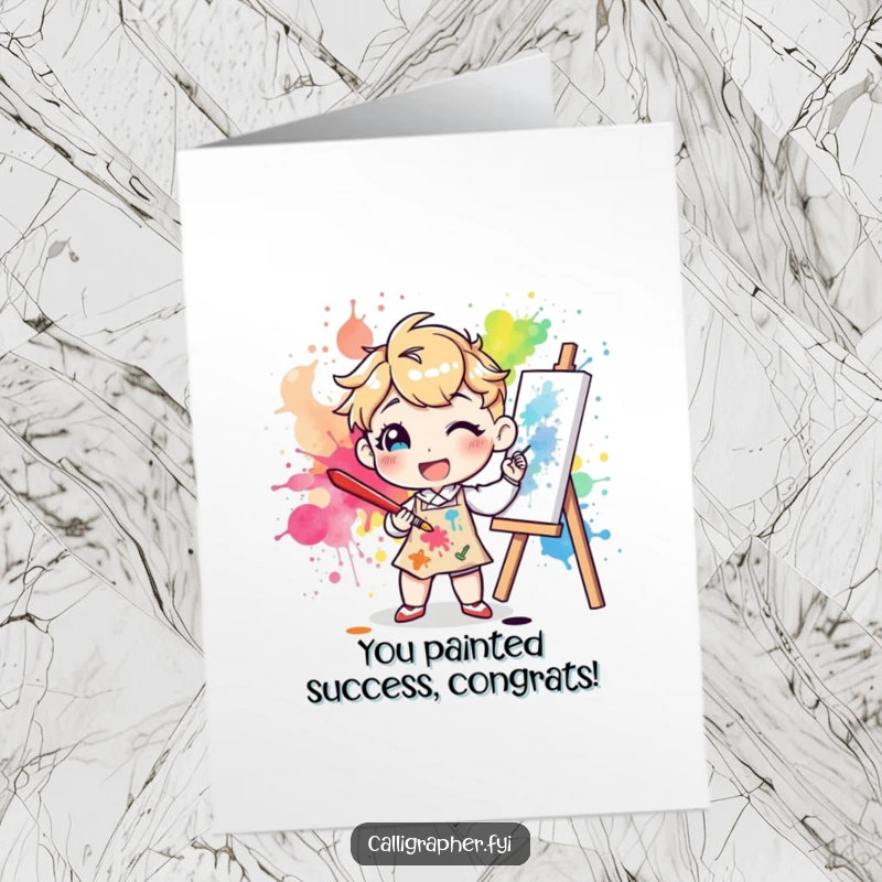 Funny Free Printable Congratulations Card: Artist splattering ink, celebrating artistic achievements, a perfect downloadable gift.
