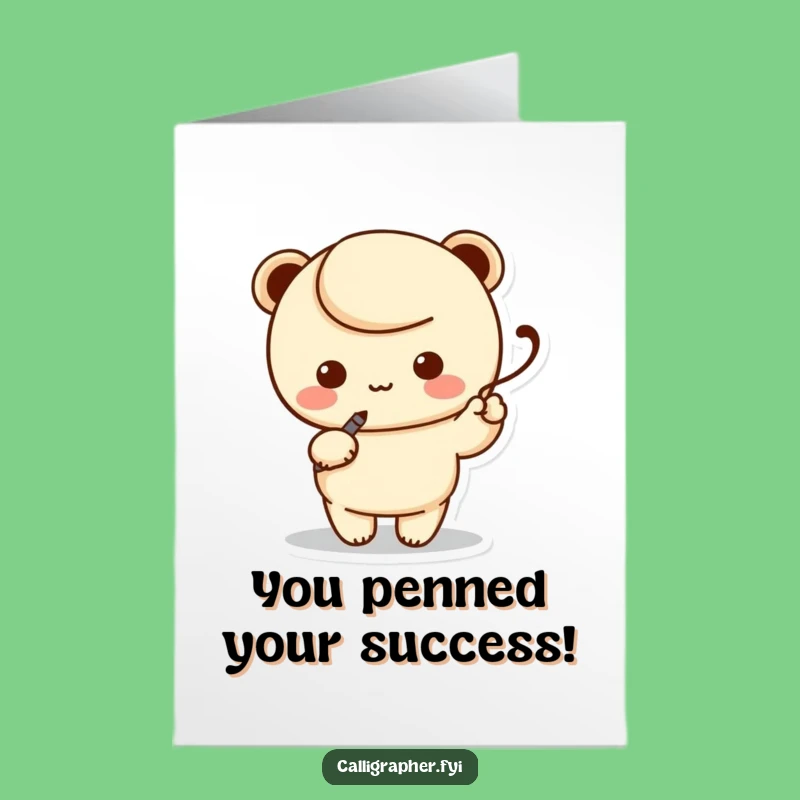 Free Printable Congrats Card: Funny Kawaii Calligrapher, Elegant Swoosh, Downloadable