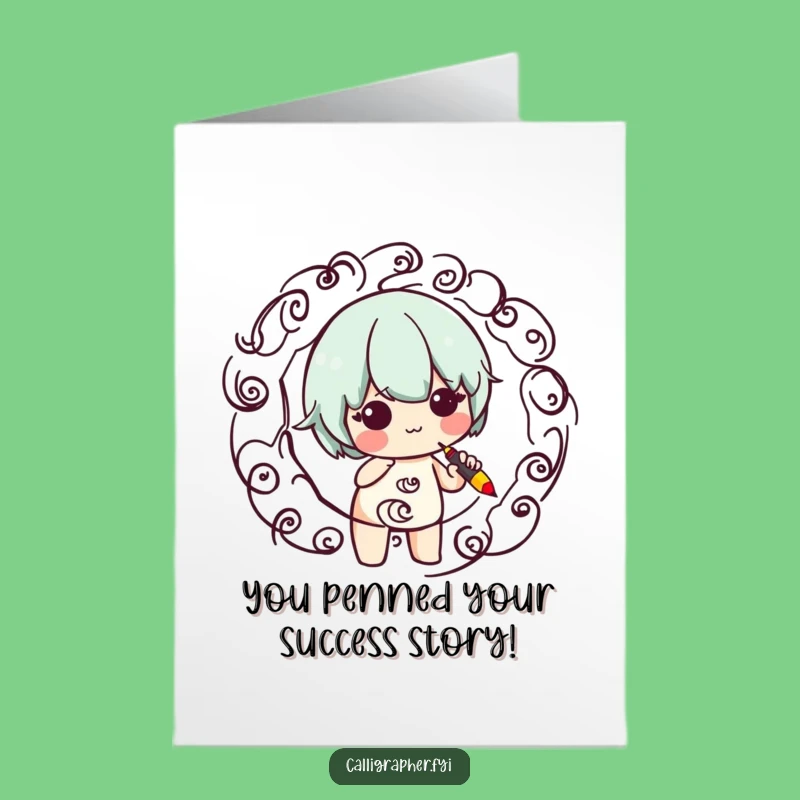 Free Printable Congrats Card: Cute Character Calligraphy Flourish - Downloadable Celebration Gift