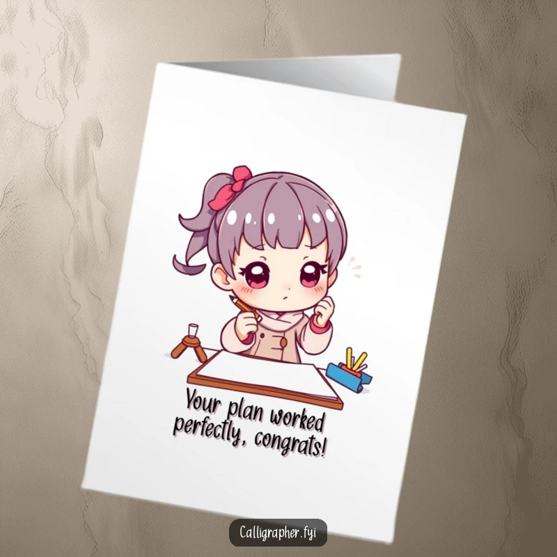 Funny Free Printable Congratulations Card: Artist in a thoughtful pose, pencil poised, celebrating artistic success.