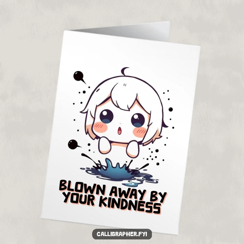 Funny Free Printable Thank You Card: Cute character surprised by an ink splatter, a humorous way to say thanks.