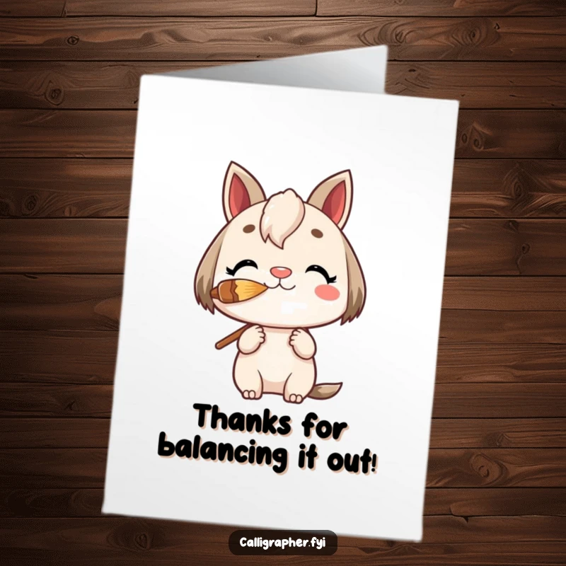 Funny Free Printable Thank You Card: Charming character balancing a brush on its nose, a downloadable DIY gift for a truly unique thank you.