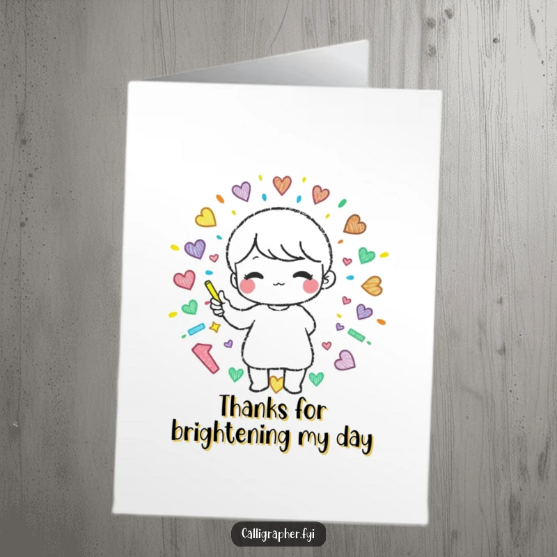 Funny Free Printable Thank You Card: Cute character drawing a beautiful, colorful chalk pattern, conveying sincere and vibrant gratitude.