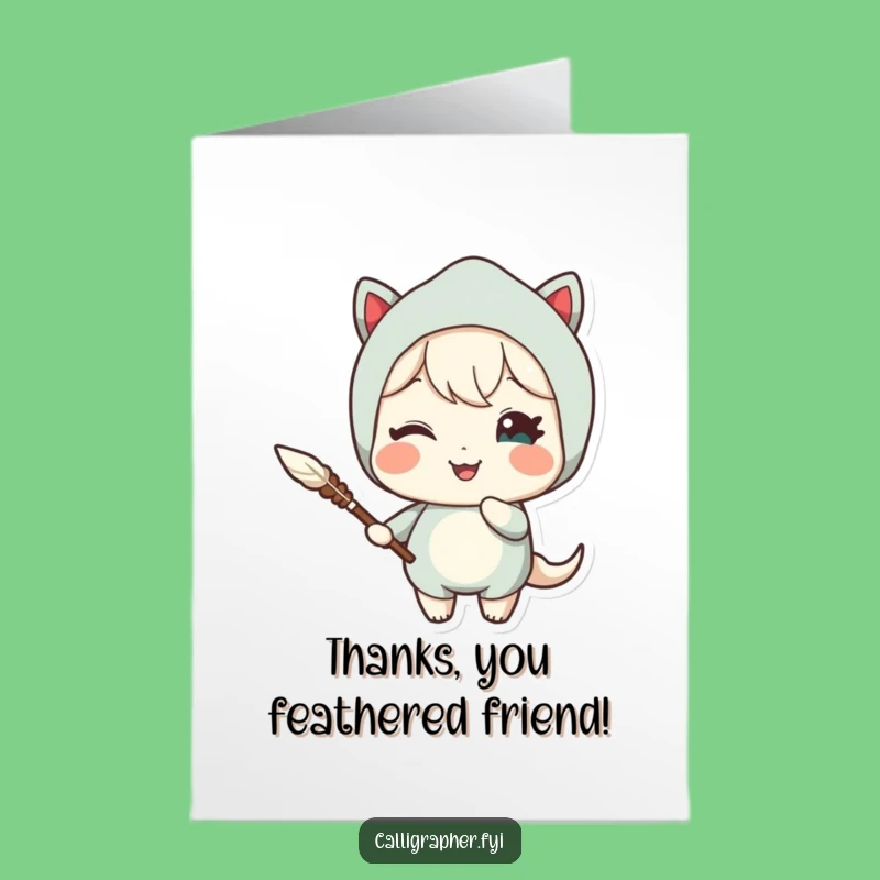 Free Printable Thank You Card: Delighted Winking Character with Quill - Humorous Gift