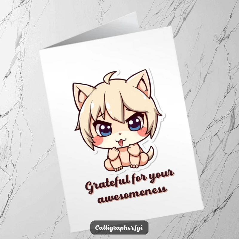 Funny Free Printable Thank You Card: Cute character intensely concentrating with tongue out, showing appreciation with humor.