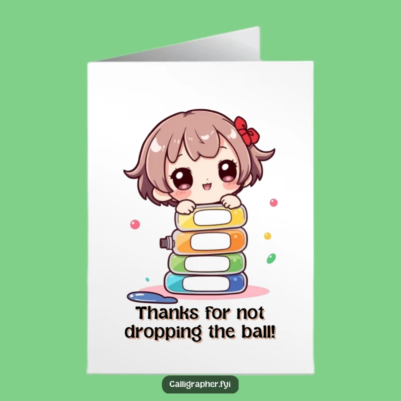 Free Printable Thank You Card: Ink Bottle Balance Funny Character Downloadable Gift