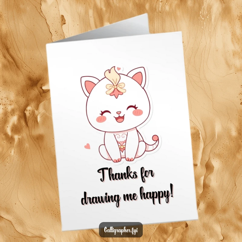 Funny Free Printable Thank You Card: Happy character diligently drawing an intricate pattern, a downloadable DIY gift for conveying sincere thanks.