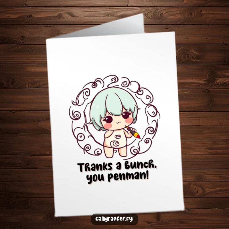 Funny Free Printable Thank You Card: Cute character winking while holding a quill, expressing thanks with flair.