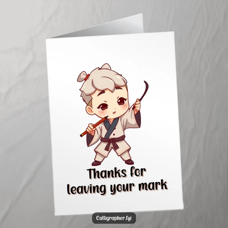 Funny Free Printable Thank You Card: Artist using a calligraphy pen to make a bold stroke, expressing grand thanks.