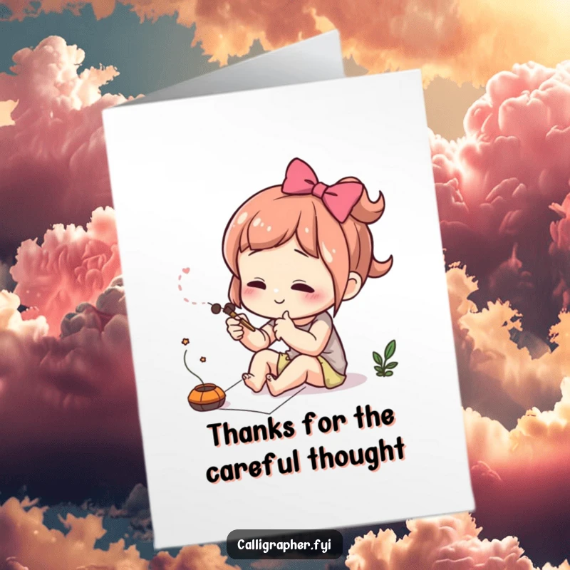 Funny Free Printable Thank You Card: cute character carefully drawing a fine, delicate flourish with intense focus.