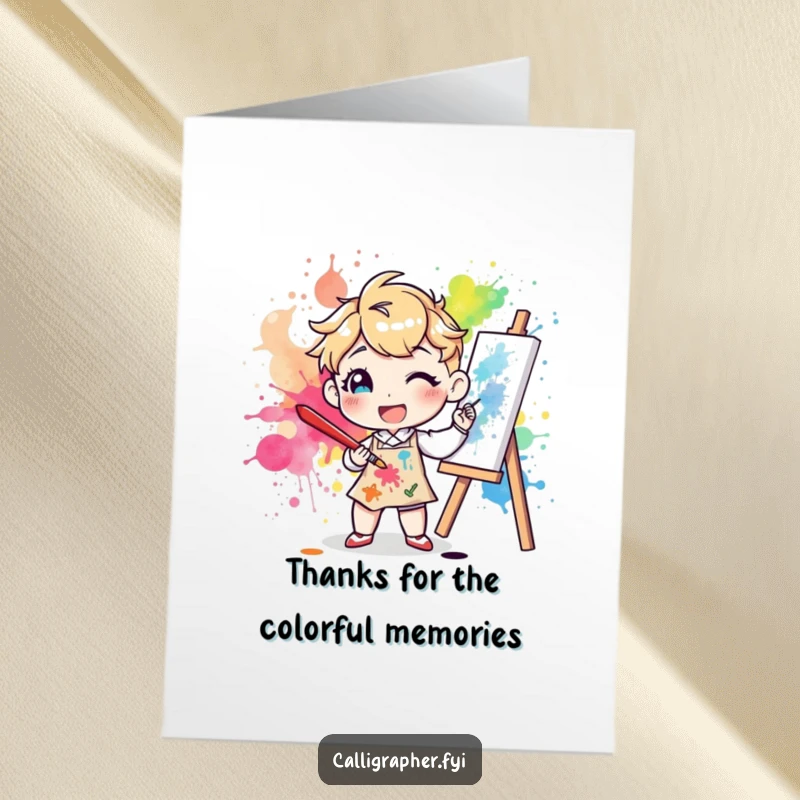 Funny Free Printable Thank You Card: Artist splattering ink, expressing creative gratitude, a unique downloadable gift.