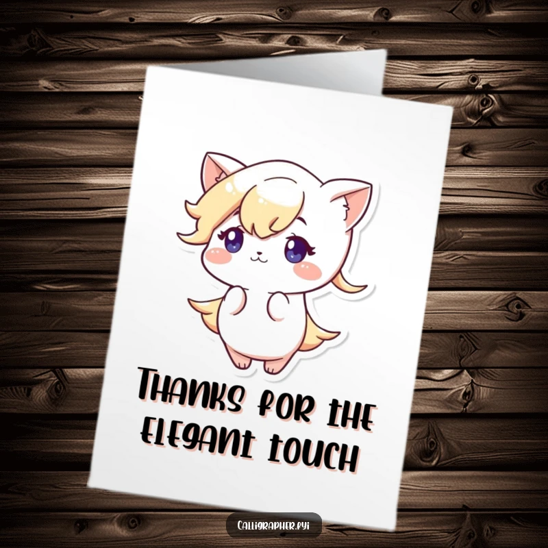 Funny Free Printable Thank You Card: A cute character drawing an elegant flourish with deep concentration, expressing gratitude.