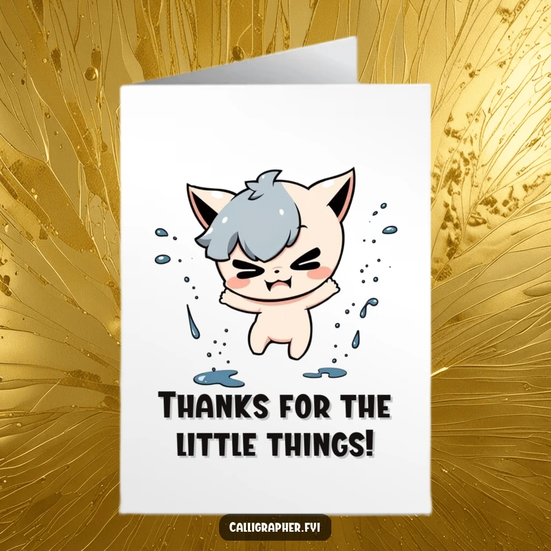 Funny Free Printable Thank You Card: Mischievous character playfully splattering ink drops, adding a fun, unexpected thank you.