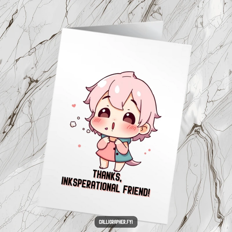 Funny Free Printable Thank You Card: A character with a surprised expression gently blowing on freshly applied ink, a unique way to say thanks.