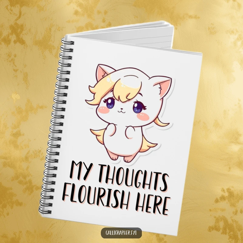 Funny notebook cover featuring a cute character intensely focused on drawing an elegant flourish, perfect for capturing thoughtful notes and ideas.
