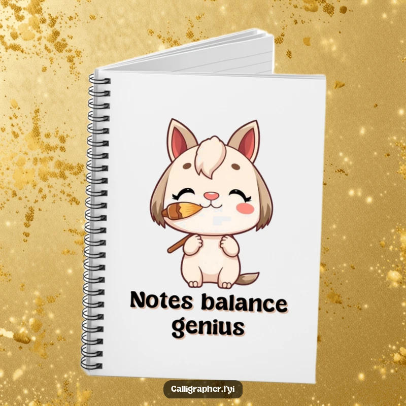 Funny Notebook with a charming character balancing a paintbrush on its nose, perfect for noting creative ideas.