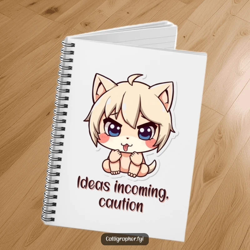 Funny notebook showcasing a cute character intensely concentrating, tongue slightly out, ideal for journaling and note-taking.