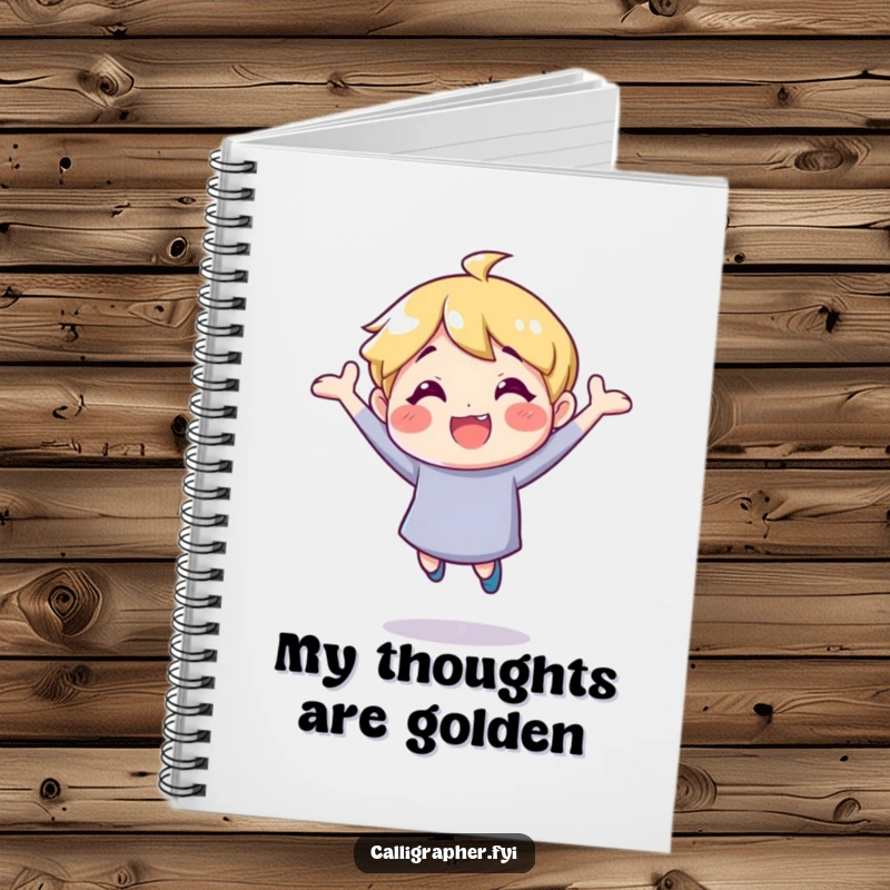 Funny notebook cover showing a cheerful character in a dynamic bounce, symbolizing creative thoughts and boundless inspiration, great for notes.