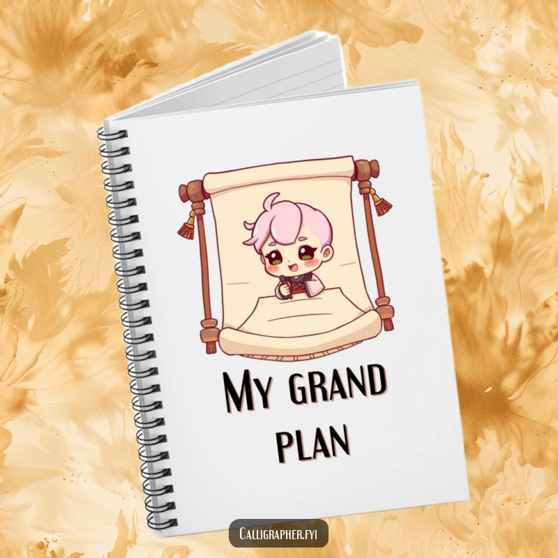Funny notebook cover featuring a cute character dramatically signing a large scroll, ideal for jotting down creative thoughts.