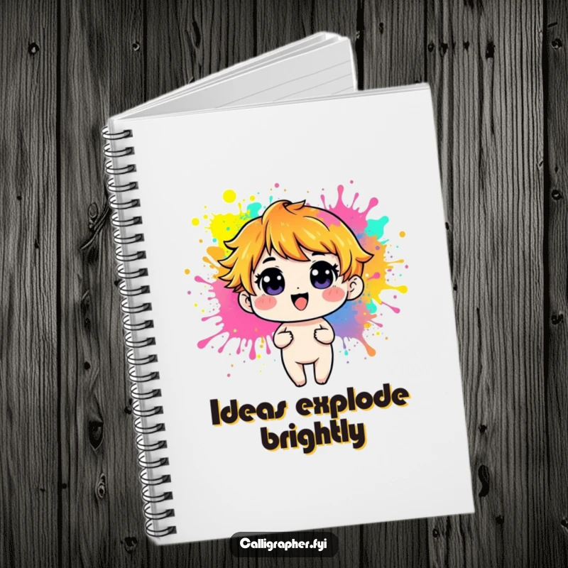 Funny Notebook with a playful character creating colorful paint splashes, perfect for creative notes and ideas.