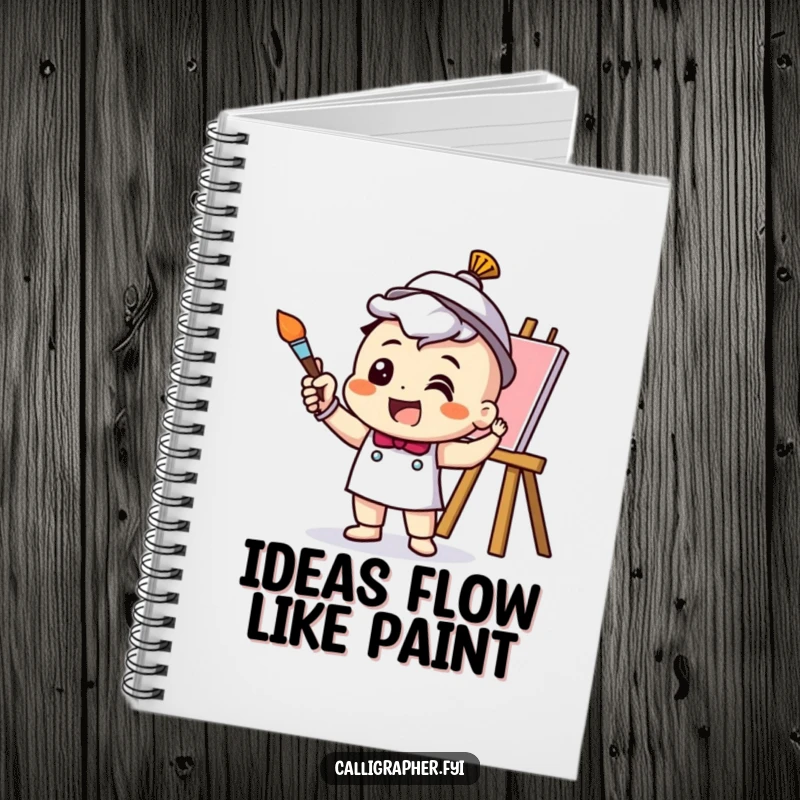 Funny Notebook with a cheerful artist character excitedly painting, designed to capture your creative thoughts and doodles.