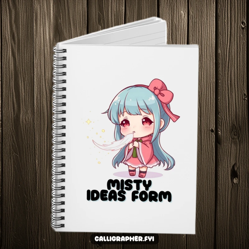 Funny notebook featuring an artist creating a soft cloud of pigment by blowing a feather, ideal for journaling gentle artistic ideas.