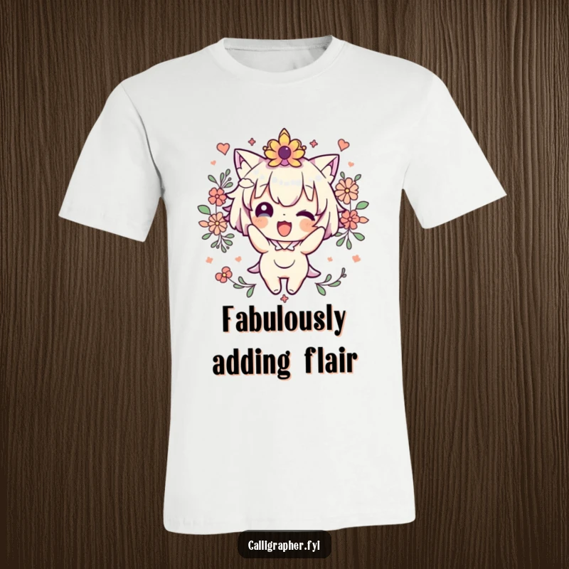 Funny T-Shirt showcasing a cute character joyfully decorating with whimsical flourishes and vibrant accents, expressing artistic flair.