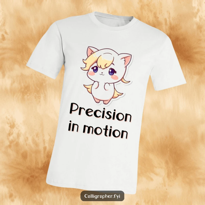 Funny t-shirt showcasing a cute character with a serious, focused expression as they draw a beautiful, flowing elegant flourish.