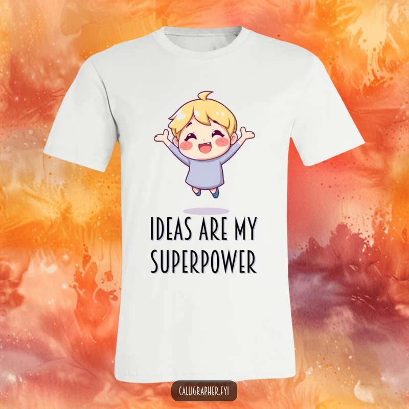 Funny t-shirt with a joyful character in mid-bounce, bursting with creative energy, ideal for sparking joy and conversation.