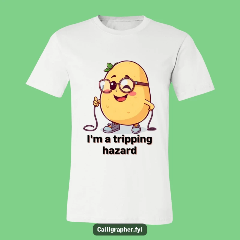 Funny Potato Monocle Trip T-Shirt: Spud's Shoelace Snafu, Humorous Gift!