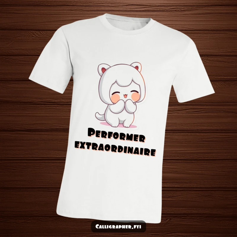 Funny T-Shirt: A cute character bowing gracefully with an artistic flourish and a super proud smile, a celebration of talent.