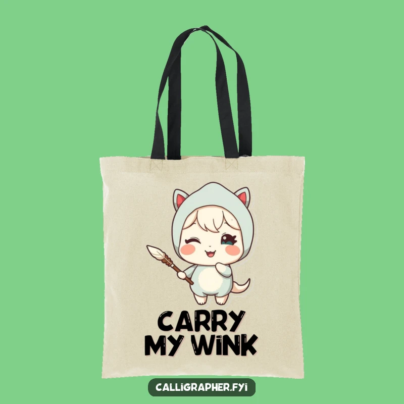 Funny Quill Tote Bag: Cute Character Winking Delight Carryall
