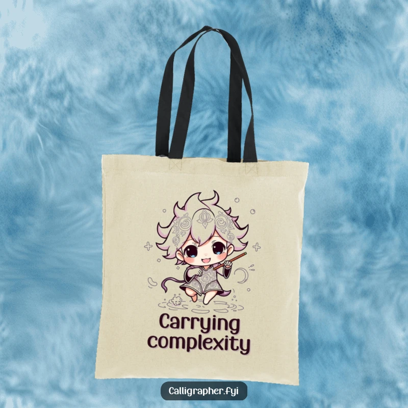 Funny tote bag showcasing an energetic character swiftly drawing elaborate and intricate patterns, perfect for artists and designers.