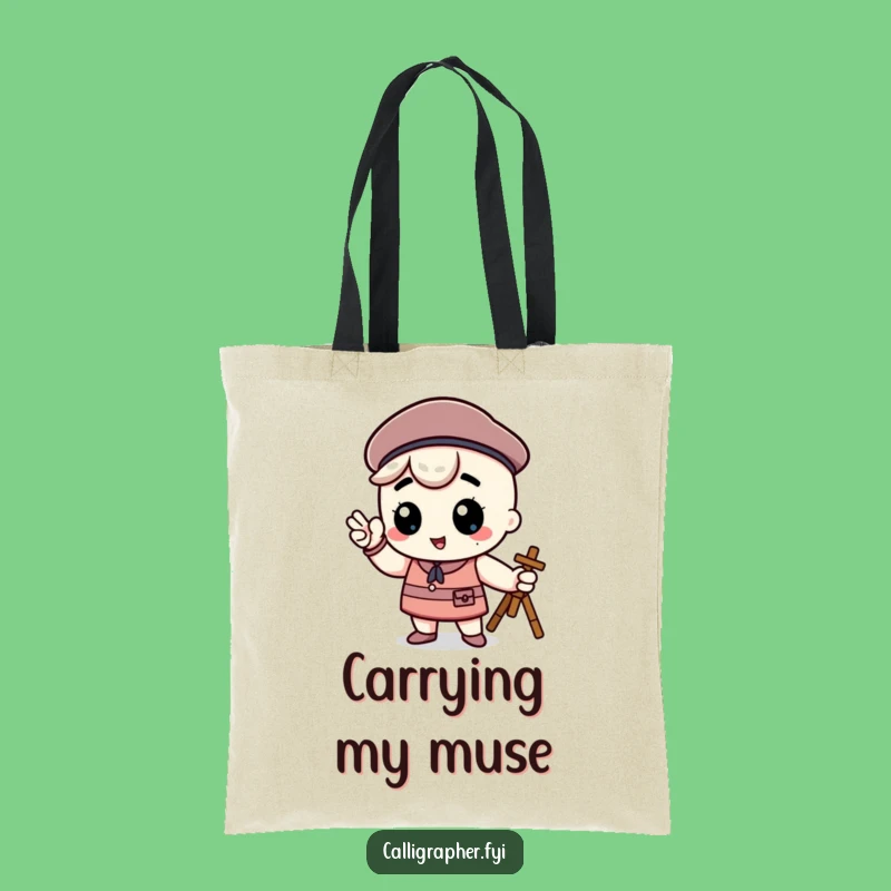 Funny Kawaii Artist Tote Bag - Chic Beret Pose Carry-All
