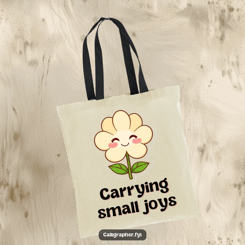 Funny tote bag showing a happy artist presenting a simple flower drawing, perfect for carrying essentials with artistic and kind vibes.