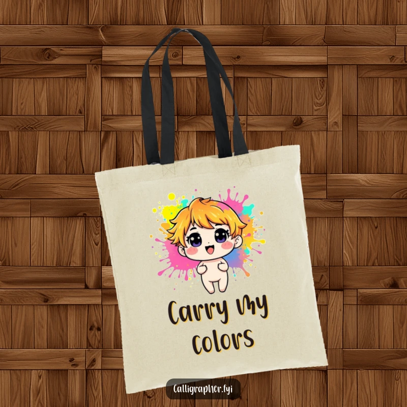 Funny Tote Bag featuring a playful character creating energetic, colorful paint splashes and splatters, perfect for artists.