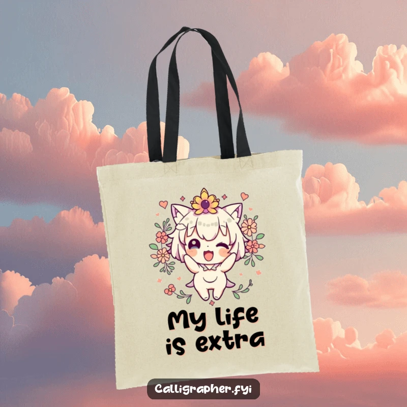 Funny Tote Bag featuring a cute character excitedly decorating with charming flourishes and vibrant embellishments, perfect for carrying essentials.